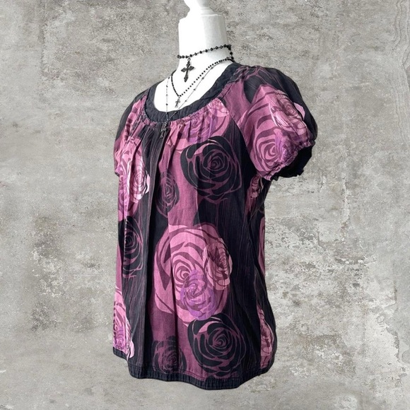 a.n.a Whimsy Floral Cotton Puffy Sleeve Blouse Size Large - Picture 2 of 7